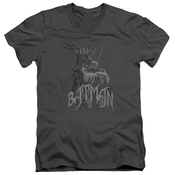 Batman Scary Right Hand S/S Adult V-Neck T-Shirt Charcoal