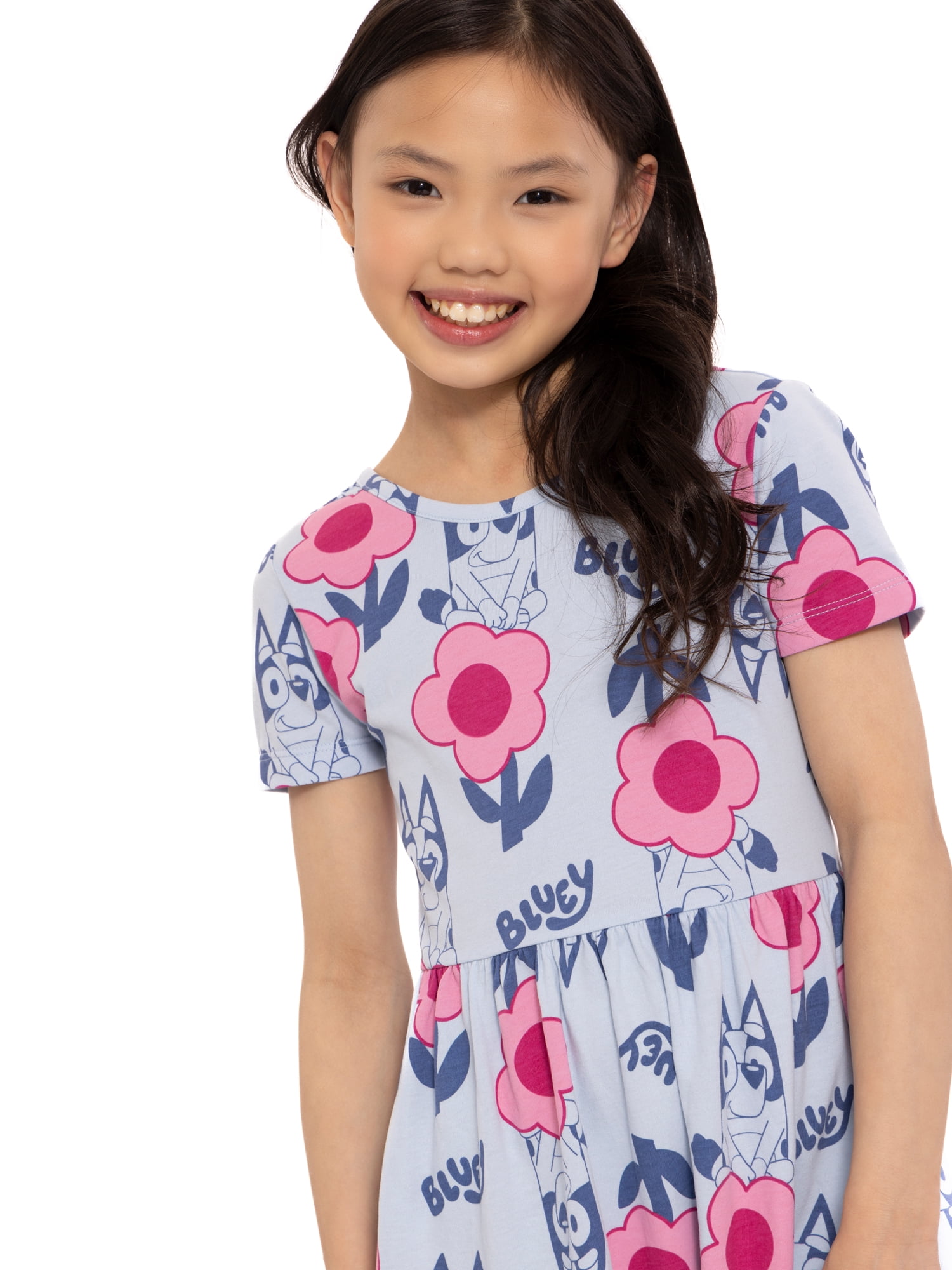 Bluey Girls Allover Print Dress with Short Sleeves, Sizes 4-12