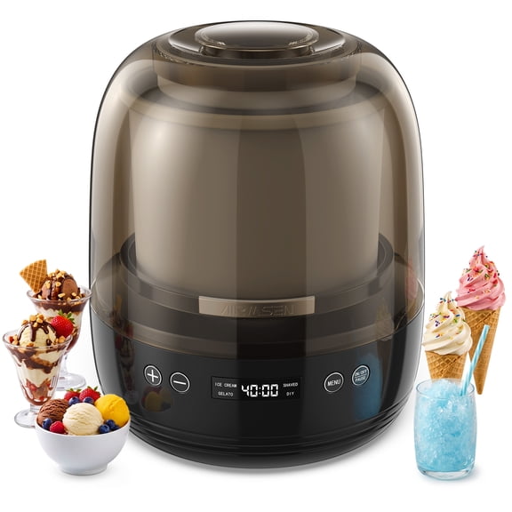 AIRMSEN 2.1 QT Ice Cream Maker, Ready in 30 Min, Graphene-Filled Freezer Bowl, 4-in-1 Automatic Ice Cream Machine with Recipe Book for Gelato, Sorbet, Yogurt & Frozen Drinks, Black