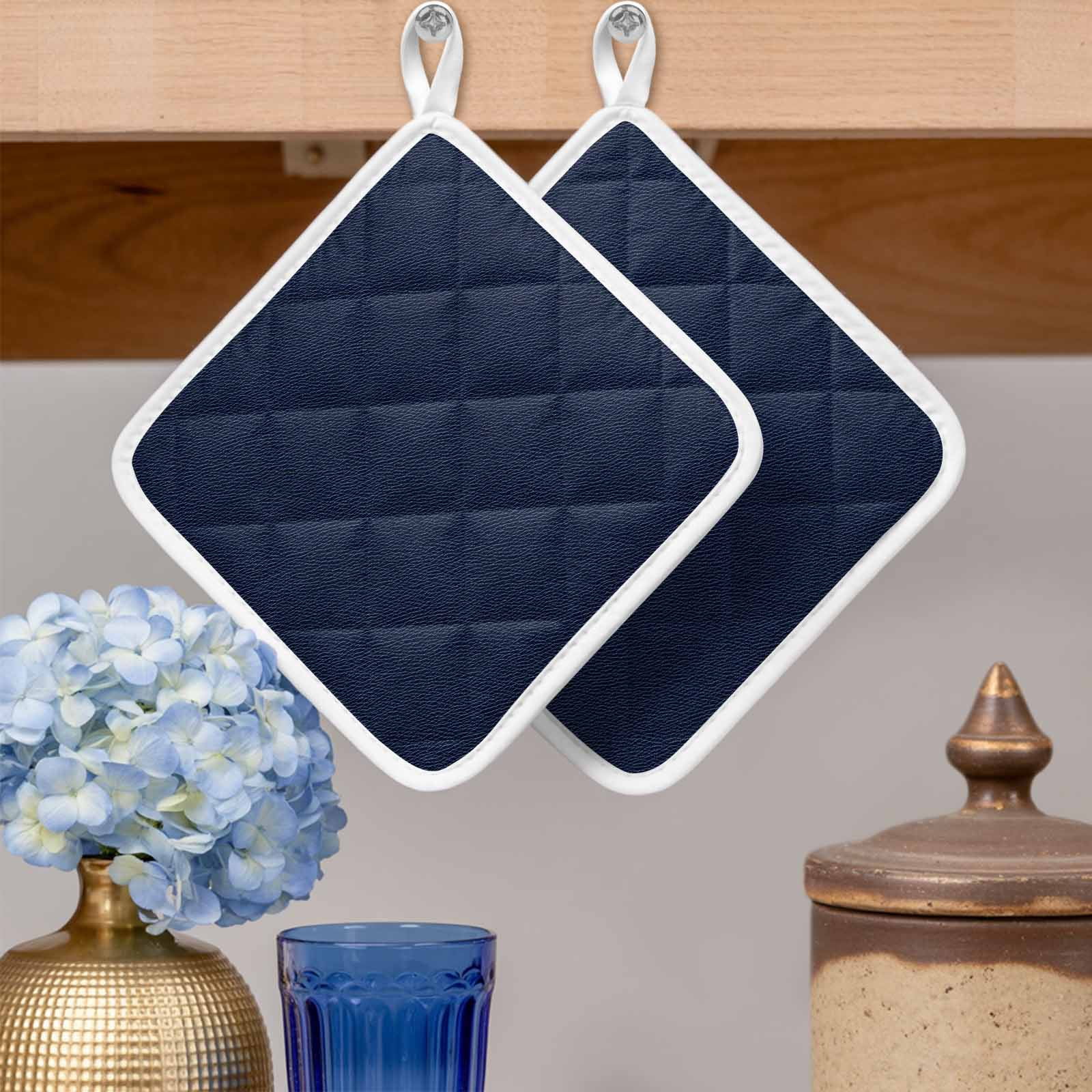 Solid Dark Blue Pot Holders for Kitchen Heatproof Potholder, 2 Pack Minimalism Abstract Denim Texture Hot Pads Multipurpose Oven Pads Cloth Potholders Trivet for Cooking and Baking