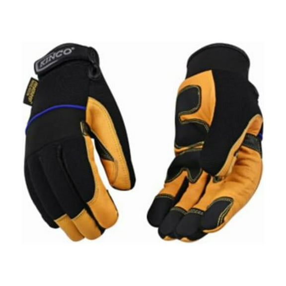 KincoPro 102HK-L Safety Gloves, Men's, L, Wing Thumb, Hook and Loop Cuff, Polyester/Spandex Back, Gold