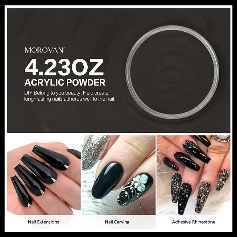 Morovan Black Acrylic Nail Powder 4oz Professional Acrylic Nail