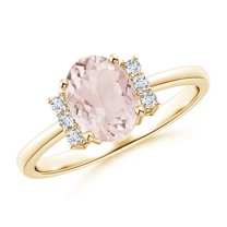 ANGARA Natural Tapered Shank Solitaire Oval 1.1 ct Morganite Ring with Diamonds in 14K Yellow Gold for Women | Birthday, Anniversary, Jewelry Gift for Women | Natural Morganite Ring