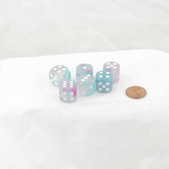 Wisteria Nebula Luminary Dice with White Pips D6 16mm (5/8in) Pack of 6 Wondertrail