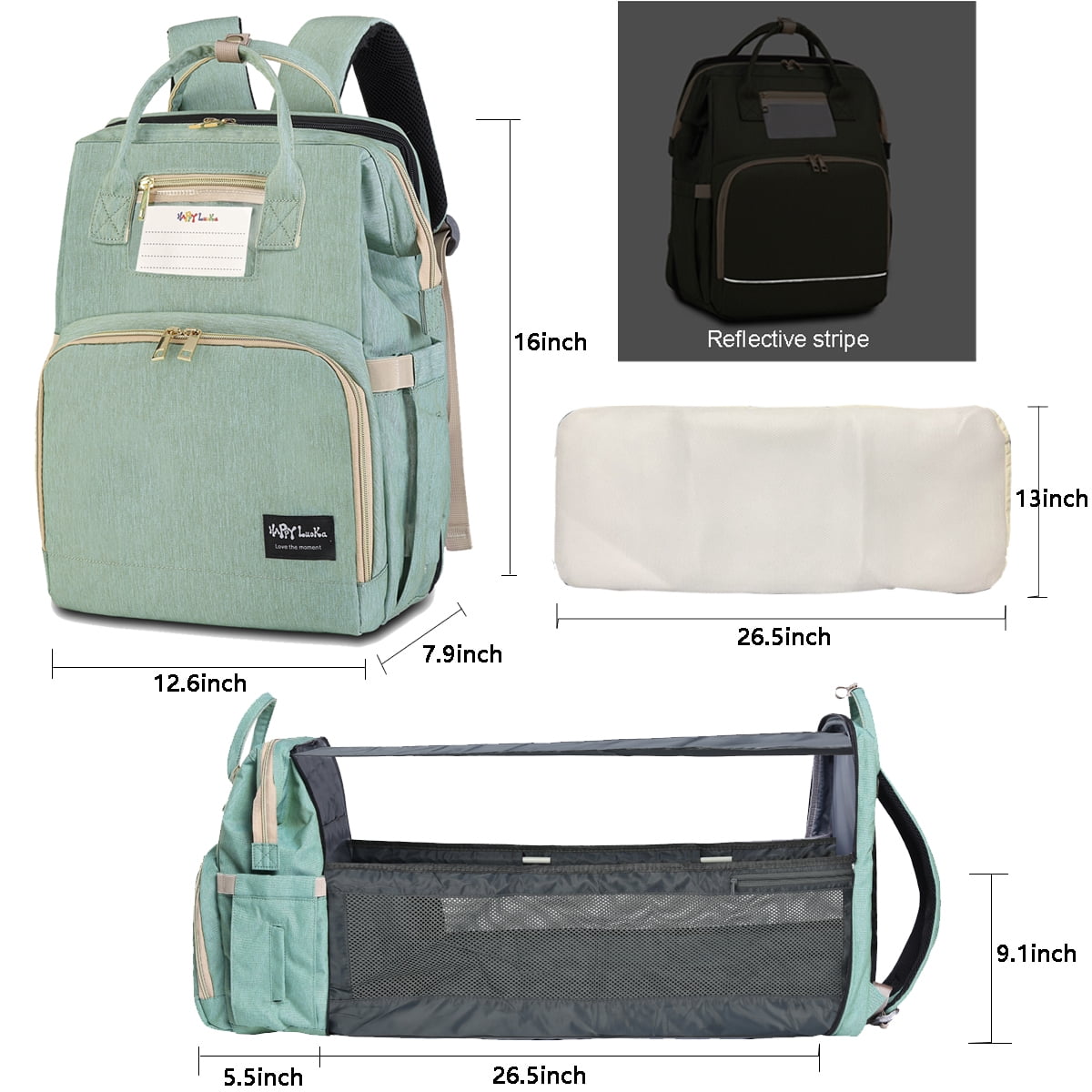HAPPYLUOKA Baby Diaper Bag Backpack with Changing Station, Baby Bags for Girls, Baby Boy Diaper Bag, Green