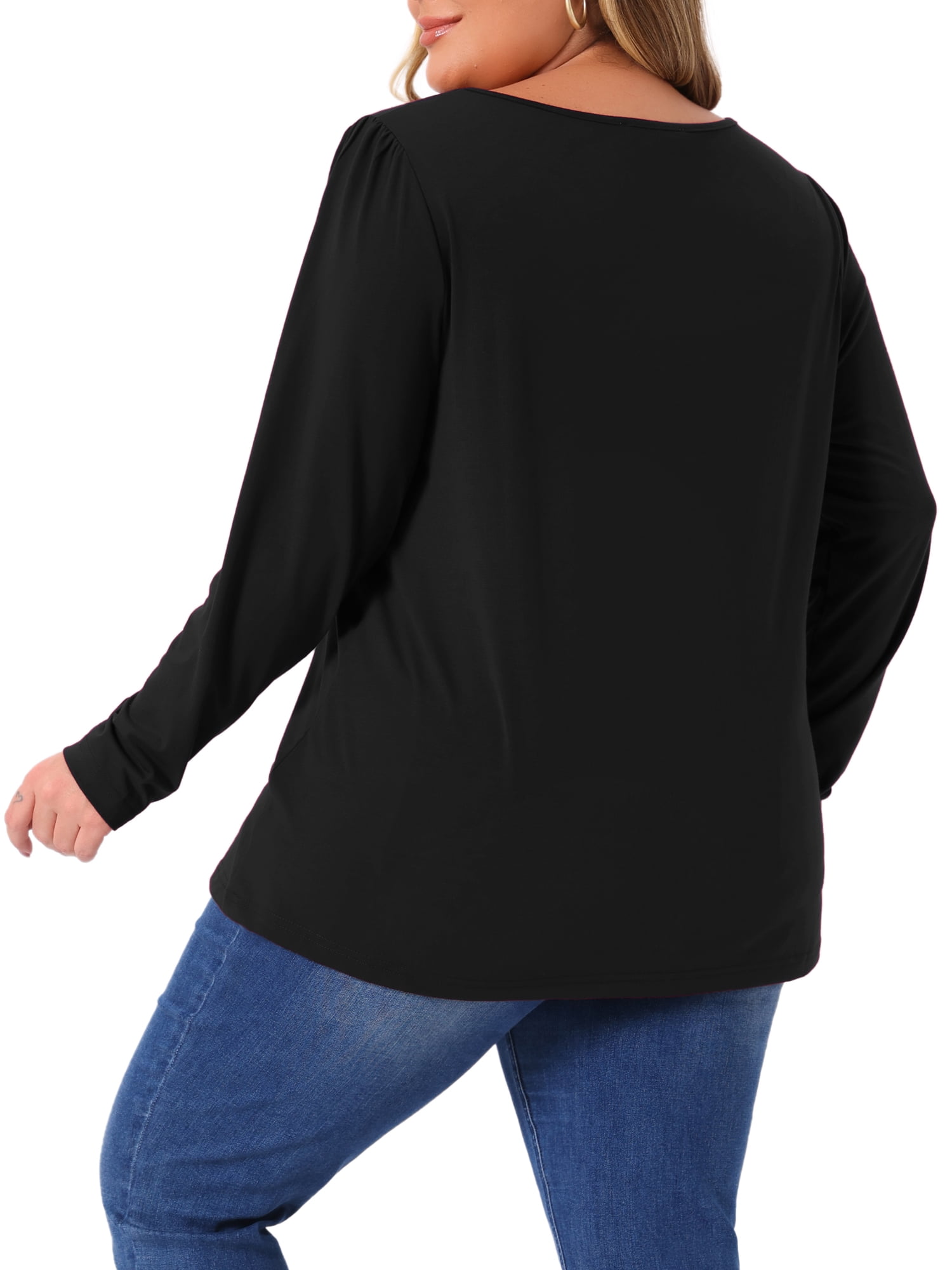 DARING DIVA Women's Plus Crew Neck T Shirt with Front Tucks 4X Black