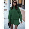 thumbnail image 4 of Women Sweater Skirt Sets 2 Pieces Outfits Loose Fit Pullover Sweater Knitted Mini Skirt Green L, 4 of 7