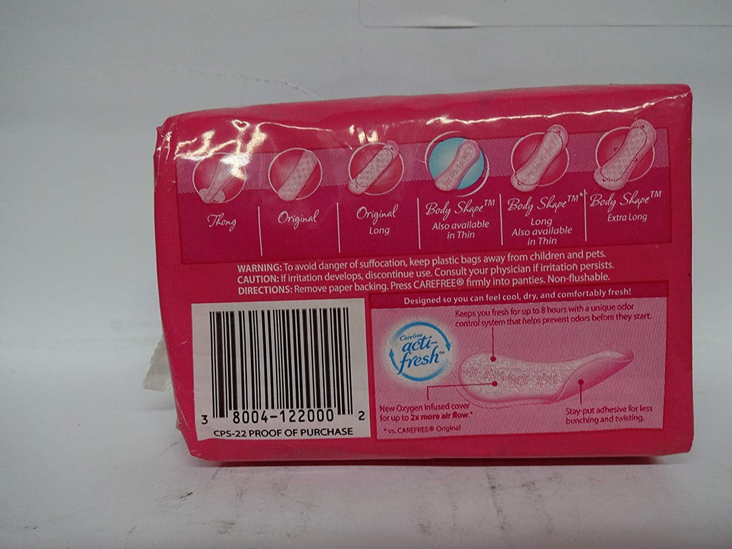 Carefree Body Shape Light Wrapped Unscented Panty Liners, 22 Ct