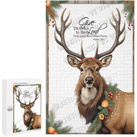 Rustic Farmhouse Style Deer 1000 Piece Puzzle - Wildlife Art for Nature Lovers Relaxing Puzzle for Rustic Home Decor Enthusiasts Ideal for Family Bonding Finished Size 30 x 20 Inches