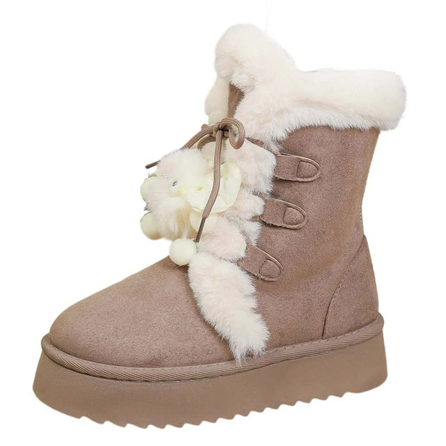 Kyusrd Bottes de Neige pour Femmes Bottes Courtes Mode Décontractée en Daim Intégrées Hiver Semelle Épaisse Bout Rond avec Bottes de Neige Chaudes