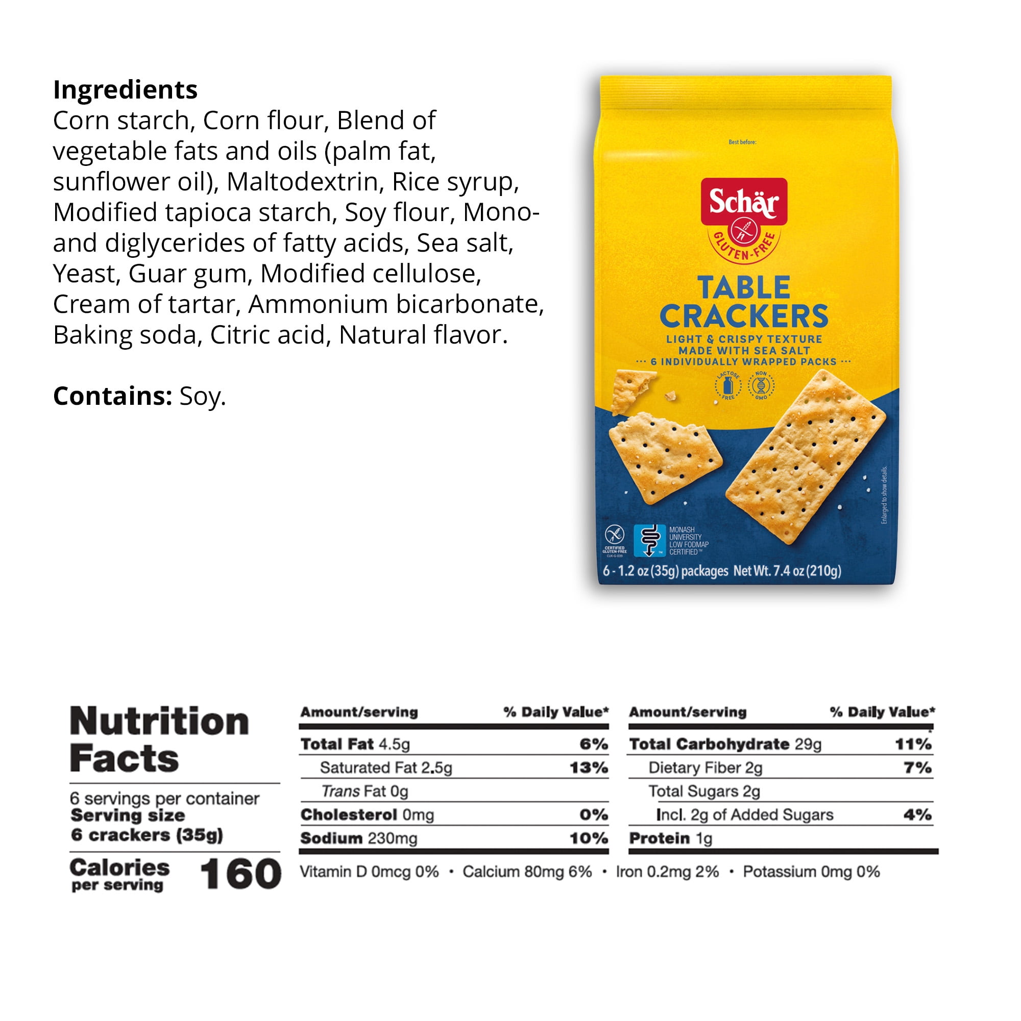 (6 pack) Schar Gluten Free Table Crackers, Paper Packet, 7.4 Ounce (1.2oz Packs per Case)