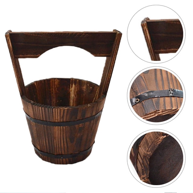 OULII Hanging Flower Pot for Garden Decoration Brown Wood Rustic Style 1Set