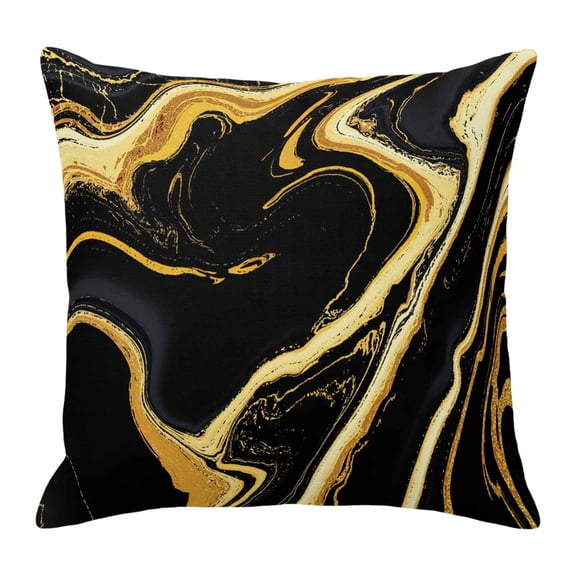 Black Gold Throw Pillow Cover Marble Luxury Abstract Glitter Fluid Pattern Cotton Linen Cushion Cover Throw Pillow Case with Invisible Zipper for Couch Sofa Bed Chair Car 24x24 Inch