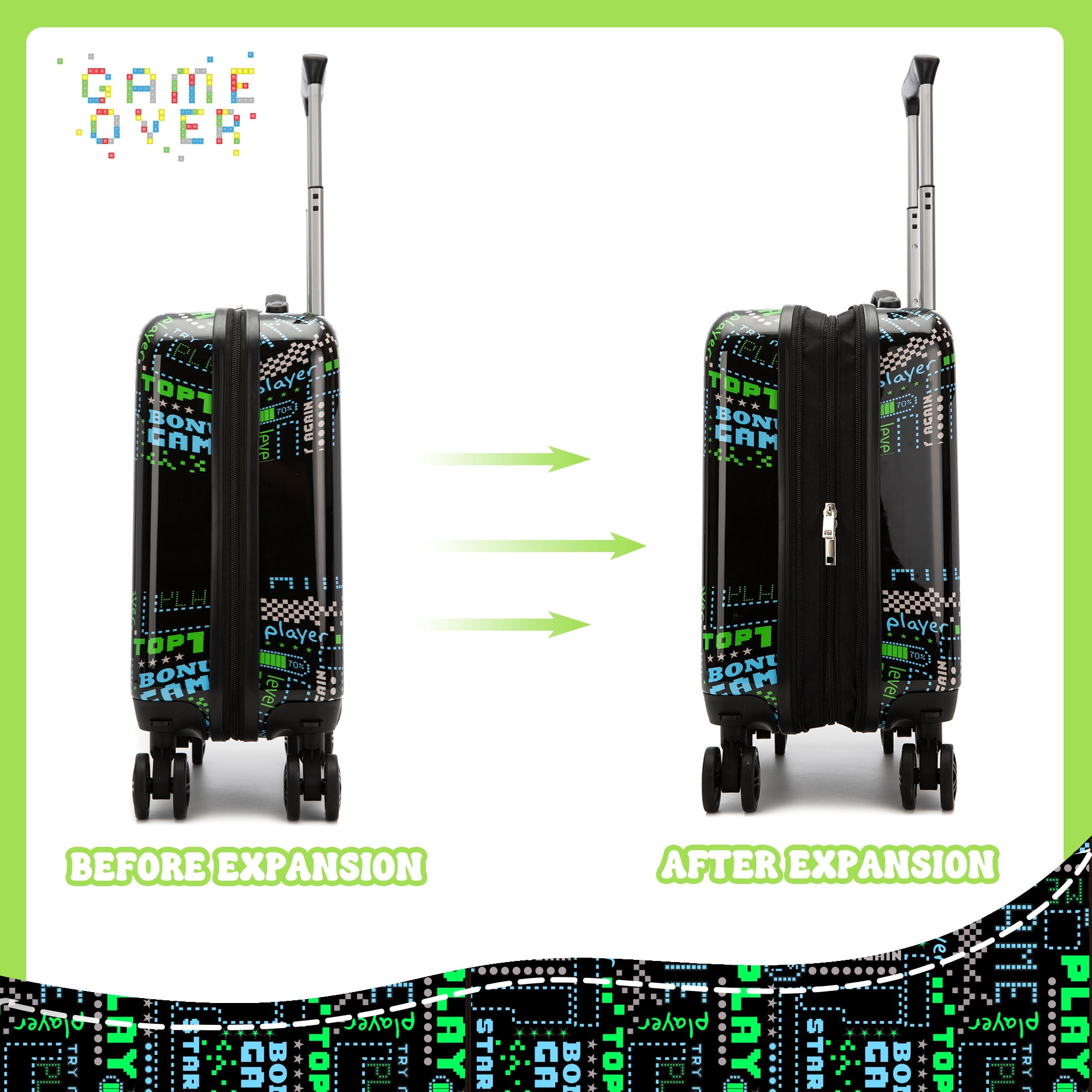 Kids Carry on Luggage Sets 2 Piece with Neck Pillow Airplane Suitcases for Boys with Wheels Hardshell Airline Approved 16 Inch