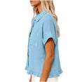 thumbnail image 5 of Horkkom Womens Summer Tops Linen Button Down Short Sleeve Shirts Loose Solid Color Casual Tops with Pocket L, 5 of 10