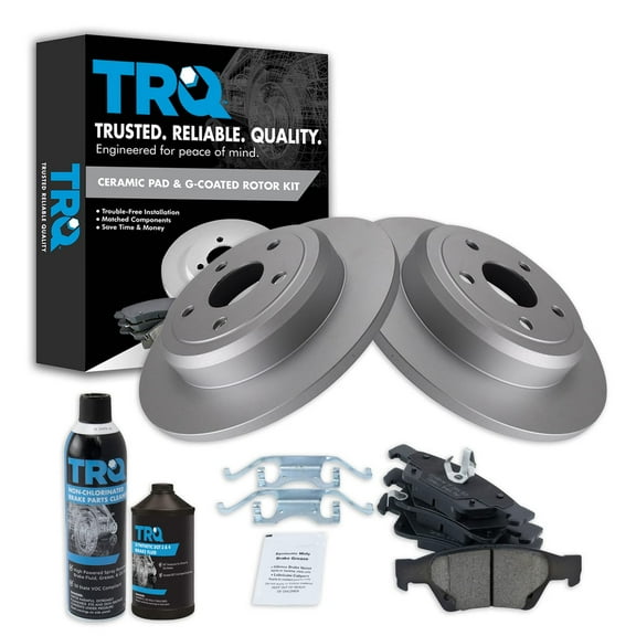 TRQ Rear Ceramic Brake Pad & Coated Rotor Kit w/Fluids for Durango Cherokee BKA24188 Fits select: 2011-2018 JEEP GRAND CHEROKEE, 2020 JEEP GRAND CHEROKEE LIMITED
