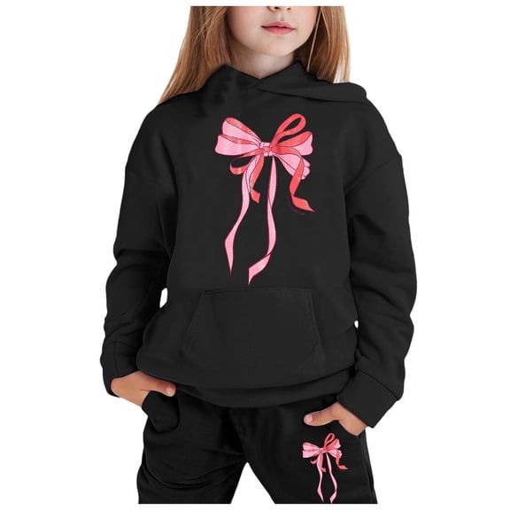 CONZONE Toddler Girls Sweatsuits 2Pcs Sets Bow Graphic Hoodies Jogger Sweatpants Outfits Fall Winter Clothes for Girls