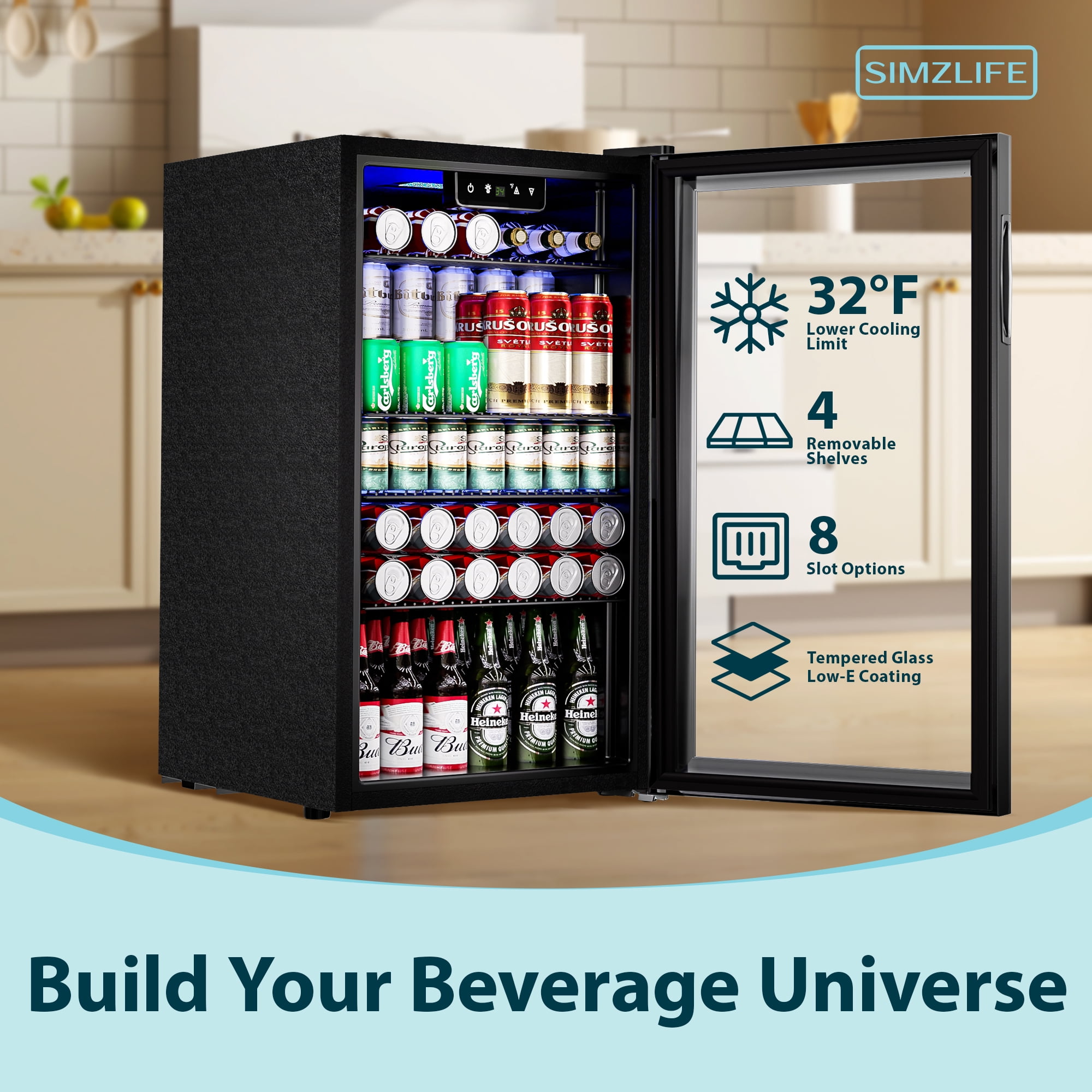 Simzlife 126 Can Beverage Refrigerator and Cooler with Glass Door for Home, 18.9 in W, 31.5 in H  (图4) Simzlife 126 Can Beverage Refrigerator and Cooler with Glass Door for Home, 18.9 in W, 31.5 in H  (图4)