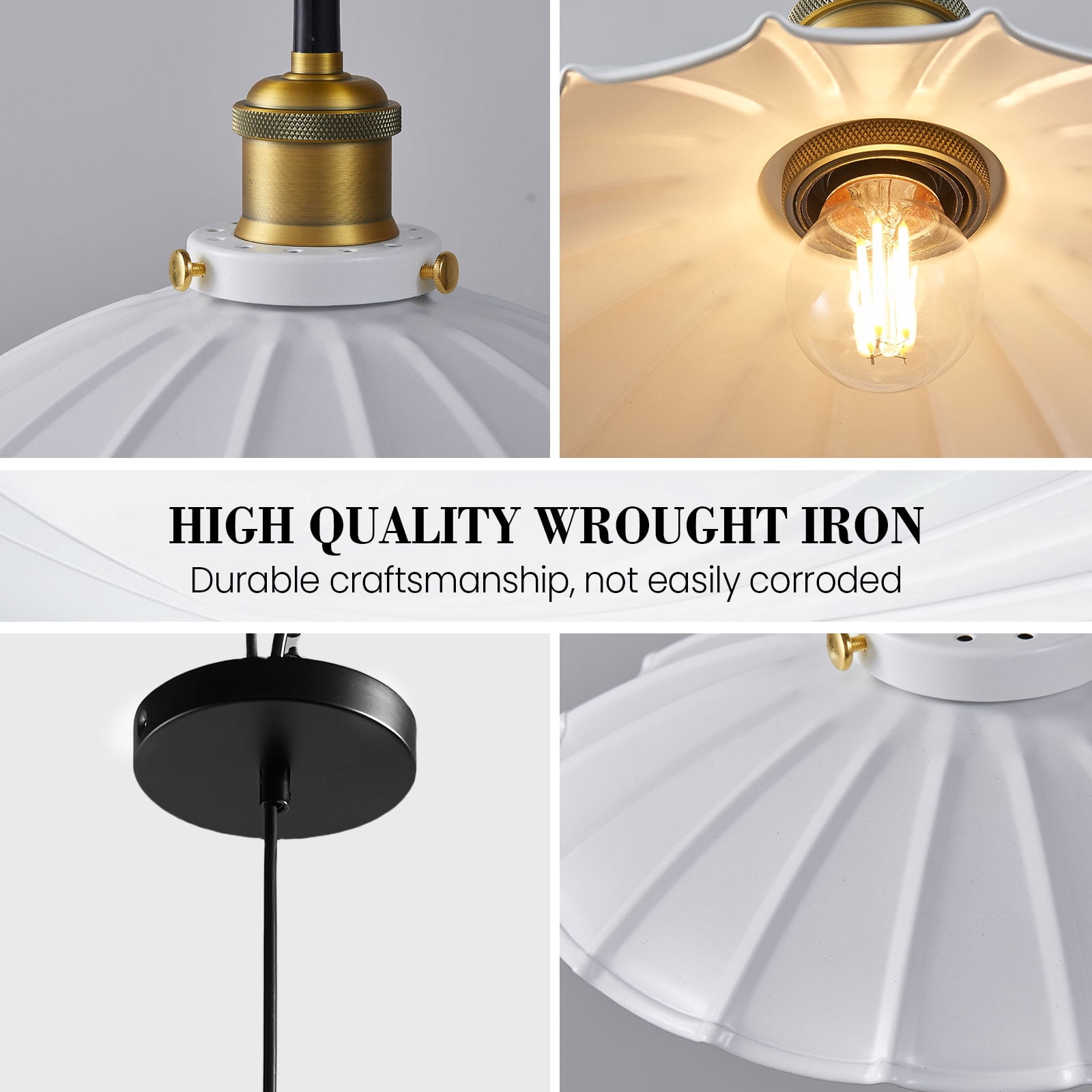 Oyisen White Pendant Lights, Modern Hanging Lamp with 9.8 Inch Industrial Shade for Kitchen Island, Farmhouse Pendant Lights Kitchen Island 6.5Ft Adjustable Cord Pendant Light Fixtures