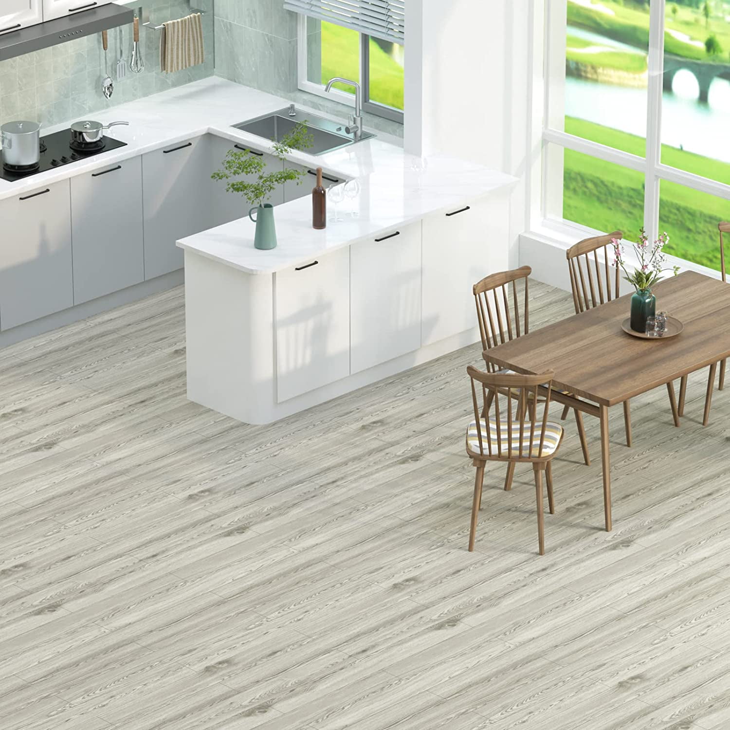 Homease PVC Peel and Stick Vinyl Flooring Roll 23"x 196"/32 Sq.Ft,Thicken Self-Adhesive Vinyl Wood Planks - Waterproof, Wear-Resistant,Easy DIY Install - Gray Maroon