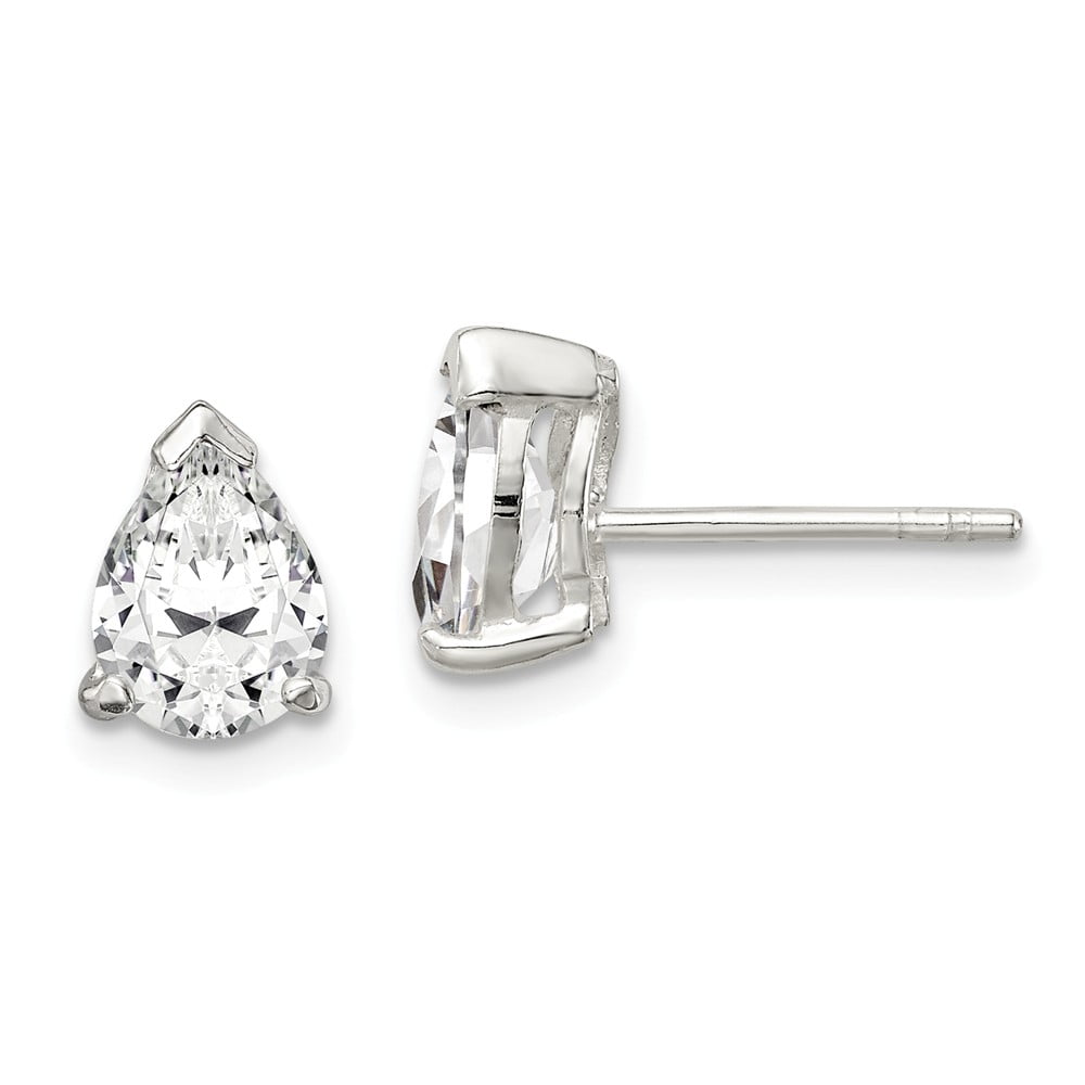 Pear Cubic Zirconia Ear Studs 925 Sterling Silver With Handmade Prong Setting For Women and Girls