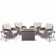 thumbnail image 2 of PARKWELL 7 Piece Outdoor Conversation Set with High-Back Swivel Glider Chairs Set of 4 and 41-Inch 2-in-1 Propane Fire Pit Table, 50,000 BTU Patio Furniture for Garden, Deck, Backyard, Brown/Beige, 2 of 10