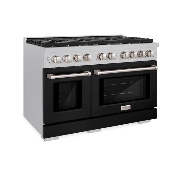 ZLINE 48 in. 6.7 cu. ft. 8 Burner Double Oven Gas Range in DuraSnow Stainless Steel with Black Matte Doors (SGRS-BLM-48)