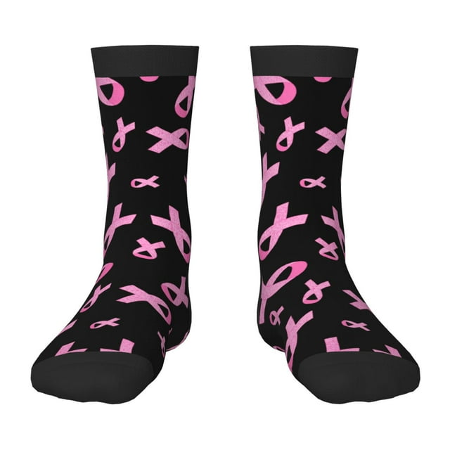 Kdxio Breast Cancer Awareness Print Children's Socks for Daily Wear and Sports Use Colorblock Mid-Calf Design Breathable Material