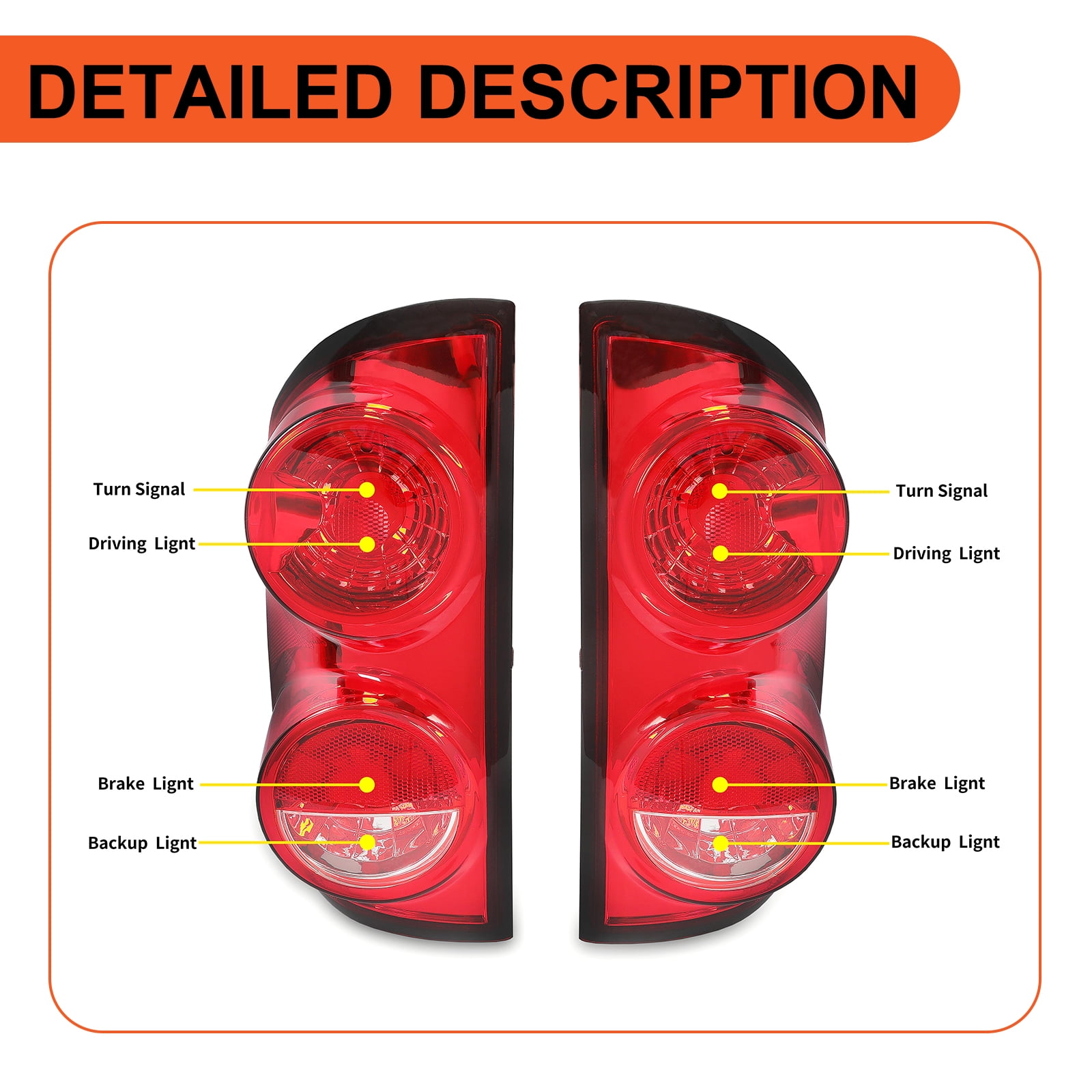 Kojem Tail Light for 2007-2009 Dodge Ram Pickup Truck Pair Taillight Signal Lamp Replaces CH2800165 CH2801165 (Red / Driver Passenger Side)