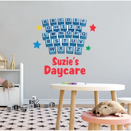 KIDS DAYCARE - Child Care Vinyl Educational Customized Name Decoration English Alphabet Letter Cubes Design Removable Nursery Wall Decal Sticker 10" x 9"