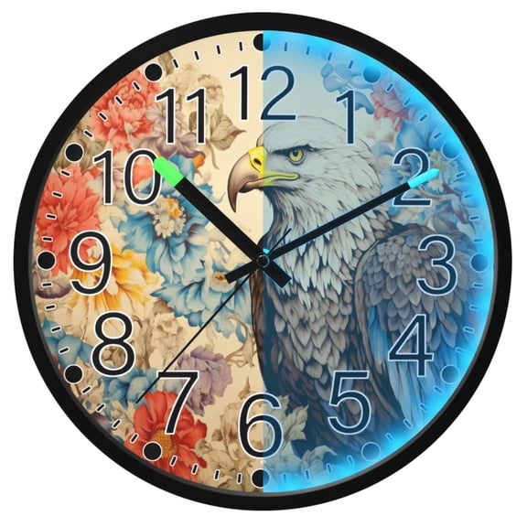 Ryvnso Eagle on Flowers 12 Inch Night Light Wall Clock Silent Battery Operated Luminous Clocks