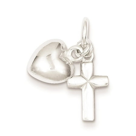 925 Sterling Silver Cross with Heart Solid Charm Pendant