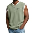 thumbnail image 3 of Jinhomg Men's Waffle T-Shirt Half Zip Sleeveless Tank Tops Color Block Traditional Vintage Shirts Outdoor Fashion Faux Two-Piece Tanks with Zipper Pocket Green,S, 3 of 7