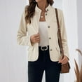 thumbnail image 5 of Uootdi Women's Corduroy Blazer Button Up Stand Collar Long Sleeve Jacket Casual Pocketed Outerwear Trendy Fall Fashion Top Beige Women Top, 5 of 5