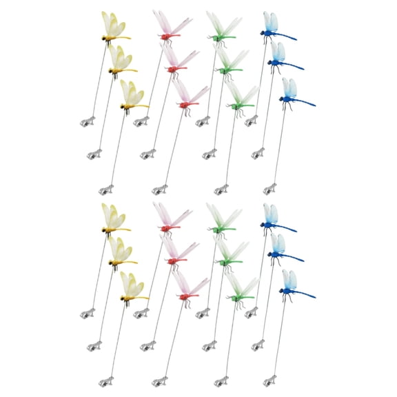 24 Pack Dragonfly Clip,3D Dragonfly Garden Stakes Decor,Dragonfly Humming Bird Stakes,Deer and Horse Fly Deterrent,Garden Bird and Fly Scare Devices for Indoor Outdoor (24pcs)