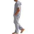 thumbnail image 6 of Awwp Men Set Summer Matching Set for Men Holiday Shor Sleeve Shirts 2 Piece Sets Trendy Long Pants Button Button With Hooded Dark Gray XL, 6 of 6