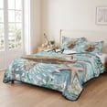 thumbnail image 2 of Queen Quilt Set 90''x96'', Sea Turtle Coastal Lightweight Bedspread Coverlet Set with 2 Pillow Shams, Teal Nautical Starfish Botanical Breathable All Season Quilt Bedding for Bedroom/Guest Room, 2 of 9