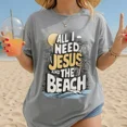 thumbnail image 3 of Oversized Retro Christian Beach T-Shirt – “All I Need Is Jesus and the Beach” Sunset Graphic Tee, Trendy Summer Faith Shirt, 3 of 5