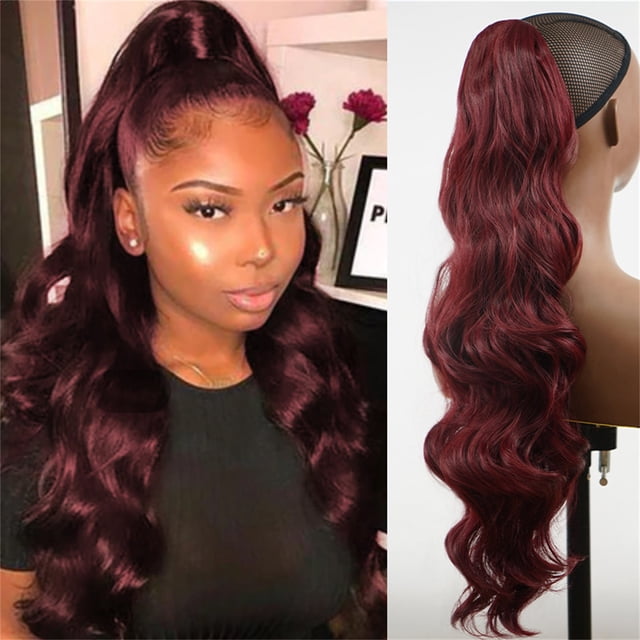 Extensión de cola de caballo de 24 pulgadas con garra, cola larga, rizada y ondulada, extensión de cabello con clip suave natural, postizo sintético para mujeres, las bandas