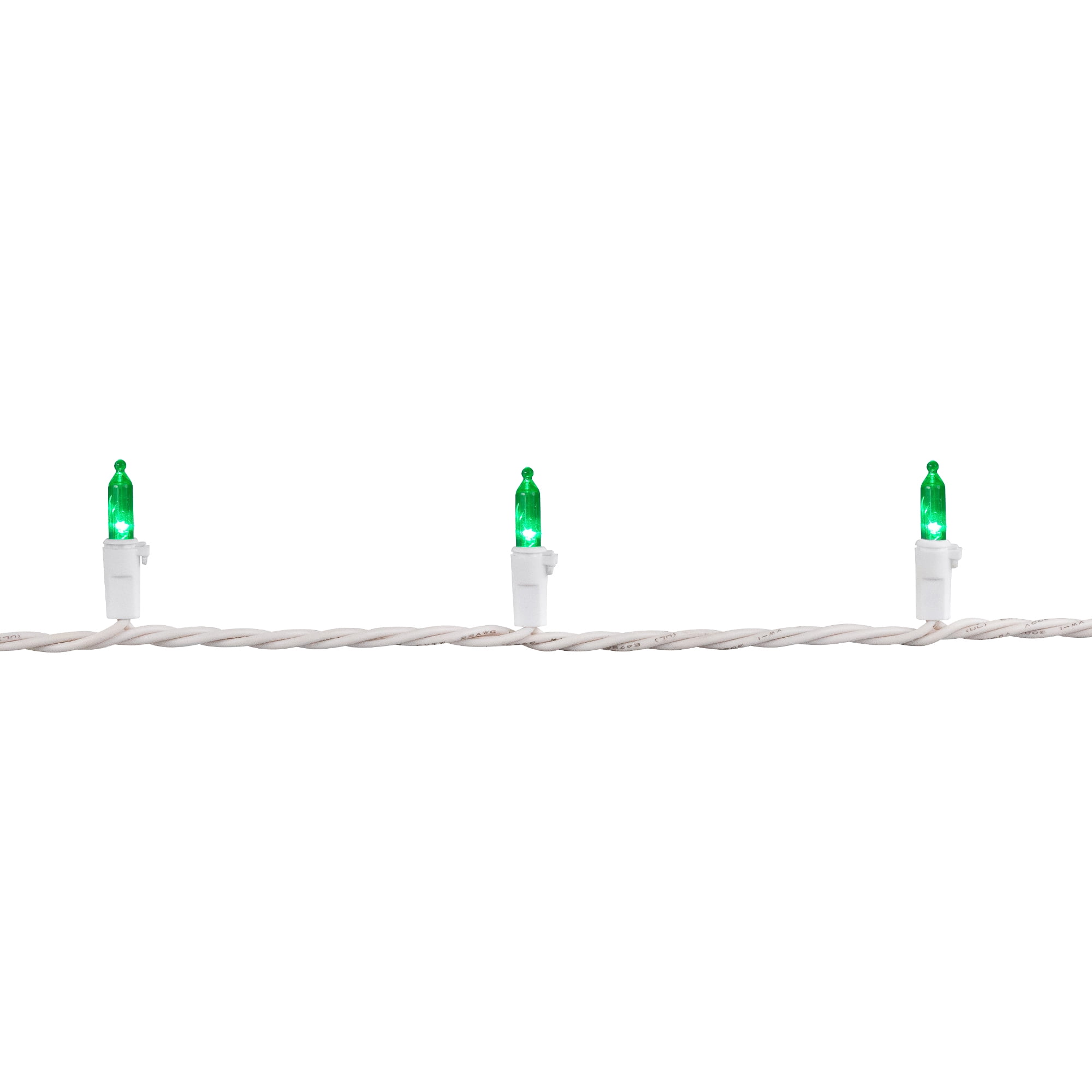 Set of 50 Green LED Mini Christmas Lights 4" Spacing - White Wire