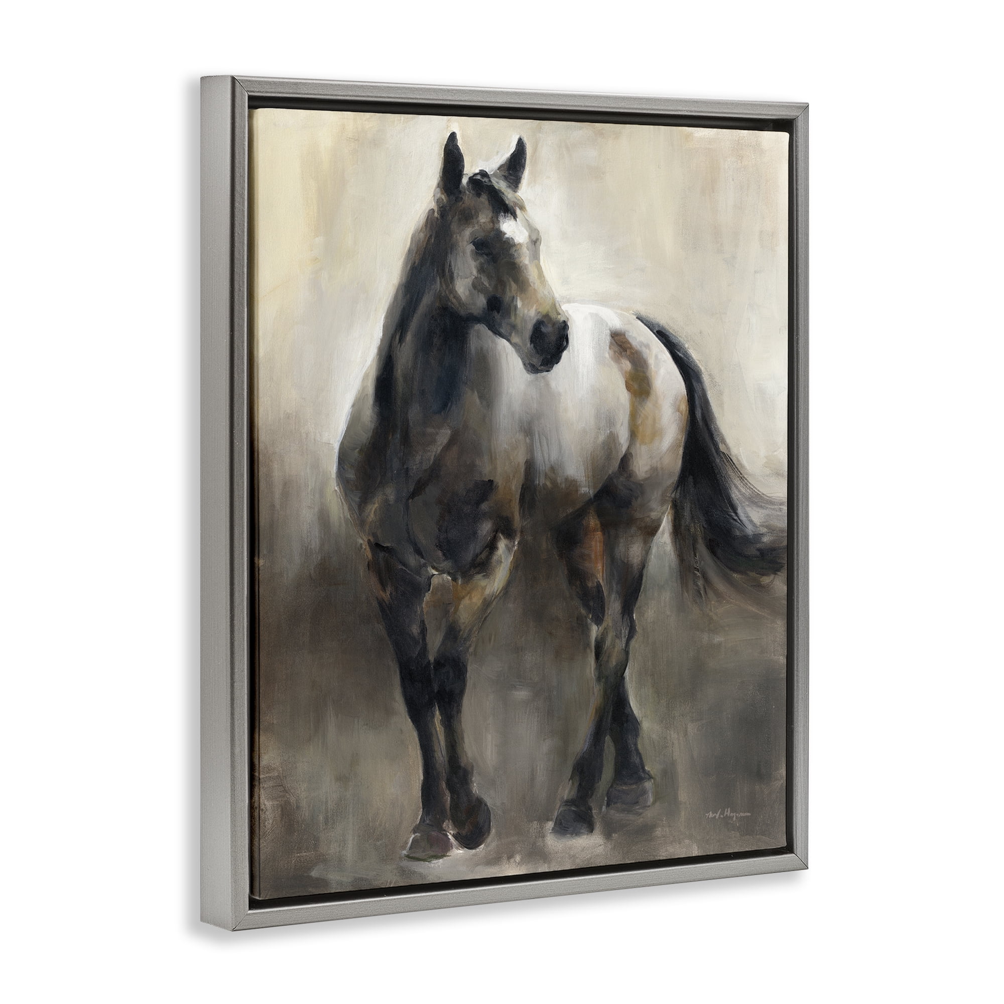 Stupell Industries Copper & Nickel Horse Animals Painting Gray Floater Framed Canvas Art Print Wall Art, 25 x 31