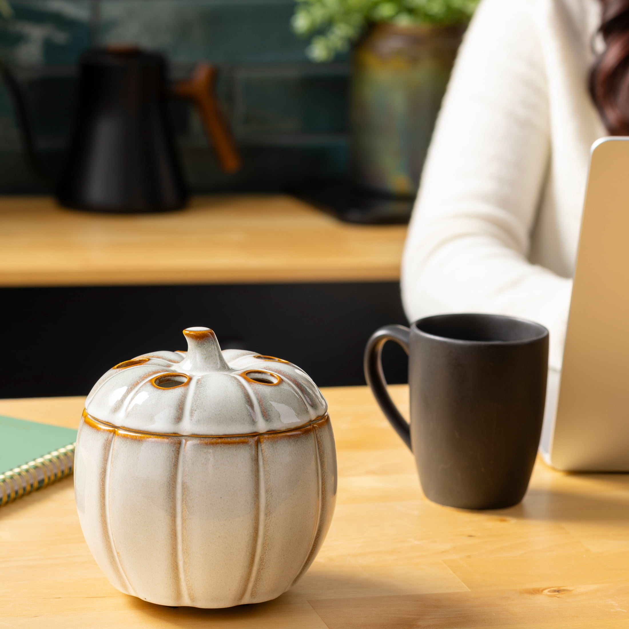Better Homes & Gardens Reactive Glaze Pumpkin Wax Warmer + Farm Apple Pumpkin Wax Melt Starter Kit