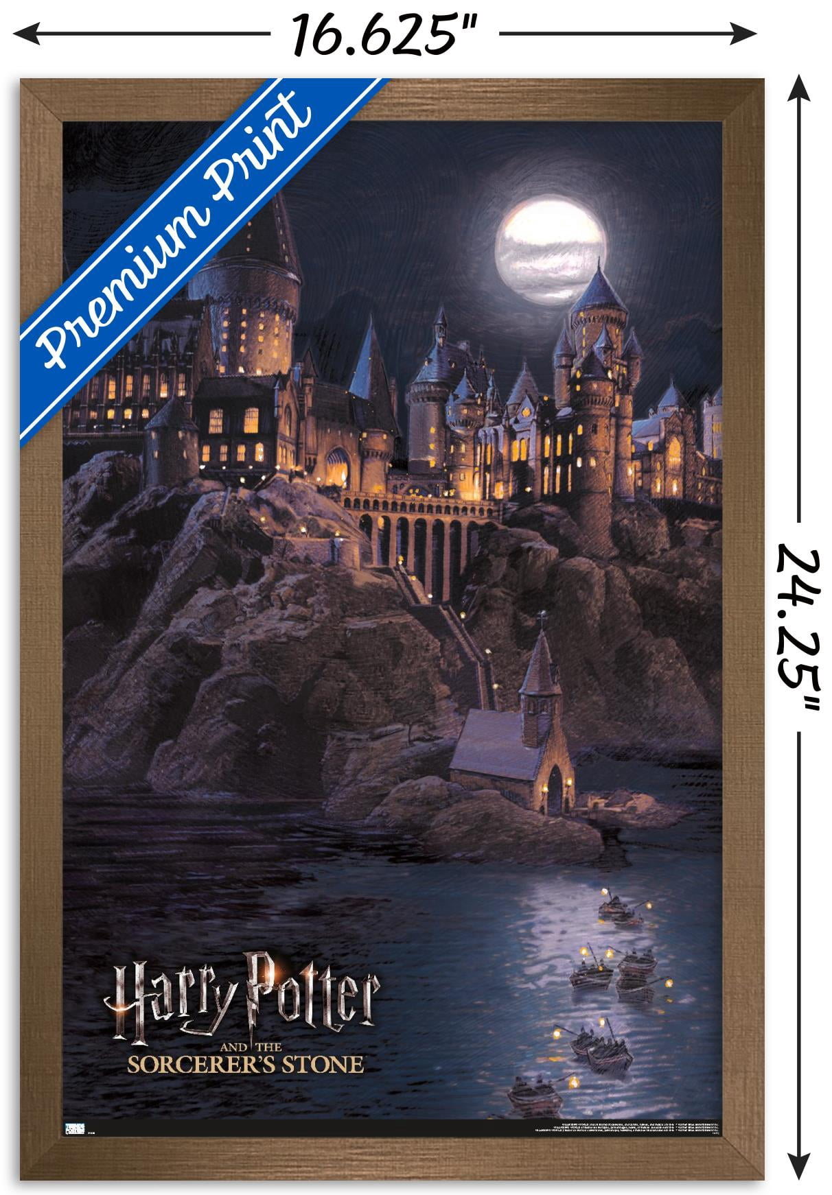 Harry Potter and the Sorcerer's Stone - Hogwarts at Night Wall Poster, 14.725" x 22.375", Framed