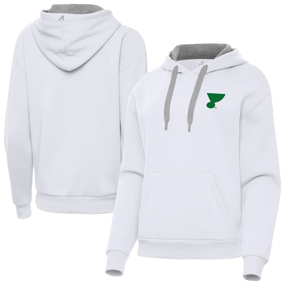 Women's Antigua White St. Louis Blues St. Patrick's Day Victory Pullover Hoodie