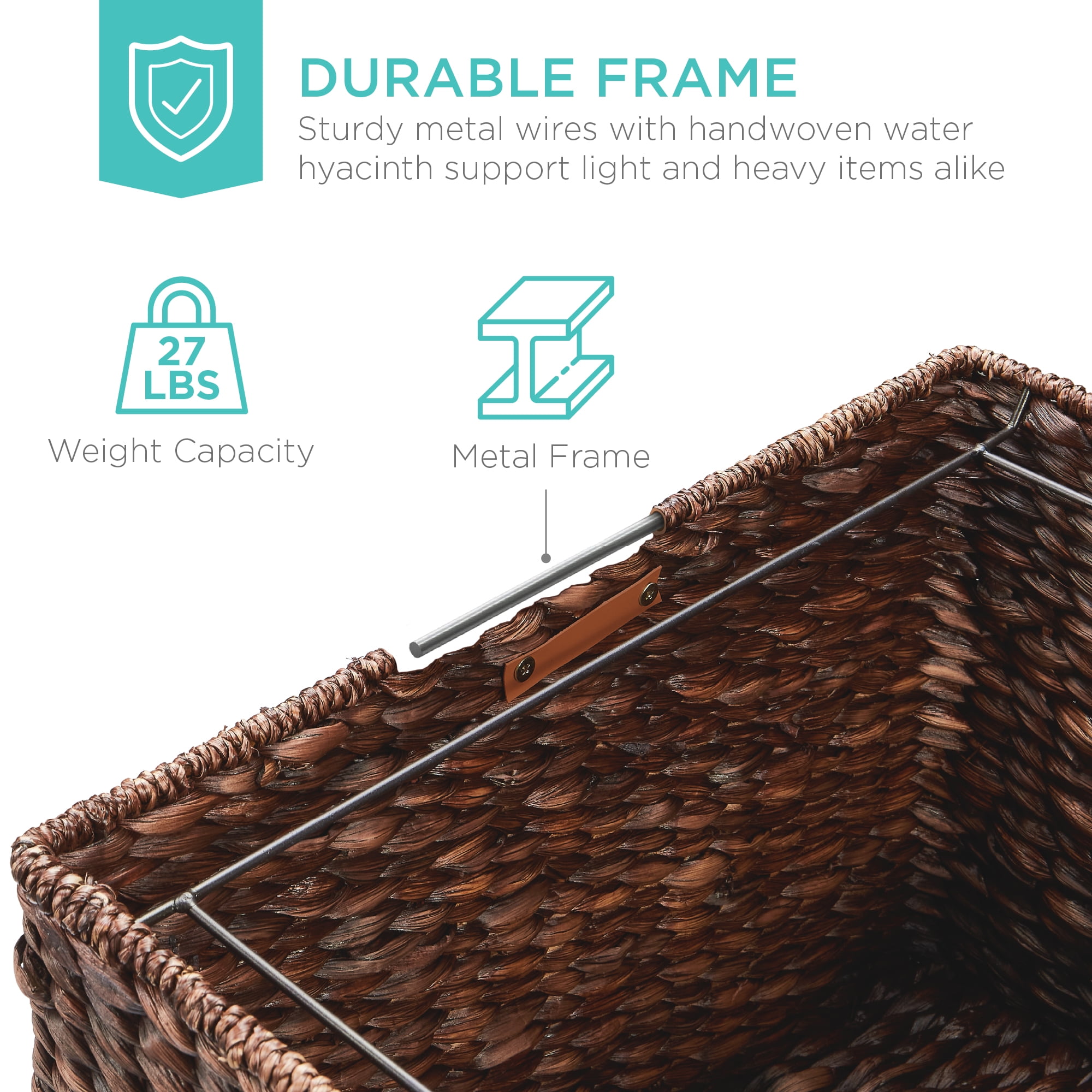 Best Choice Products Hyacinth Rolling Filing Cabinet Mobile Organizer Storage Basket w/ Lid, Locking Wheels - Brown