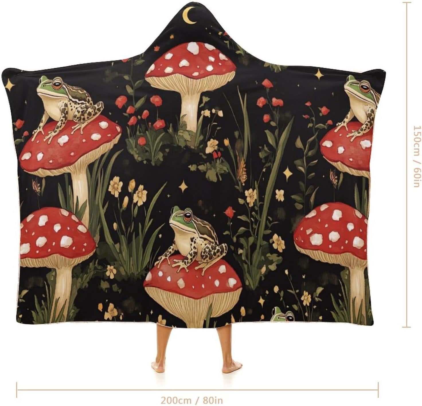 Toad Frog Butterfly Mushroom Floral Hooded Blanket Fashion Hoodie Cloak Cape Wearable Throw Blankets Gift