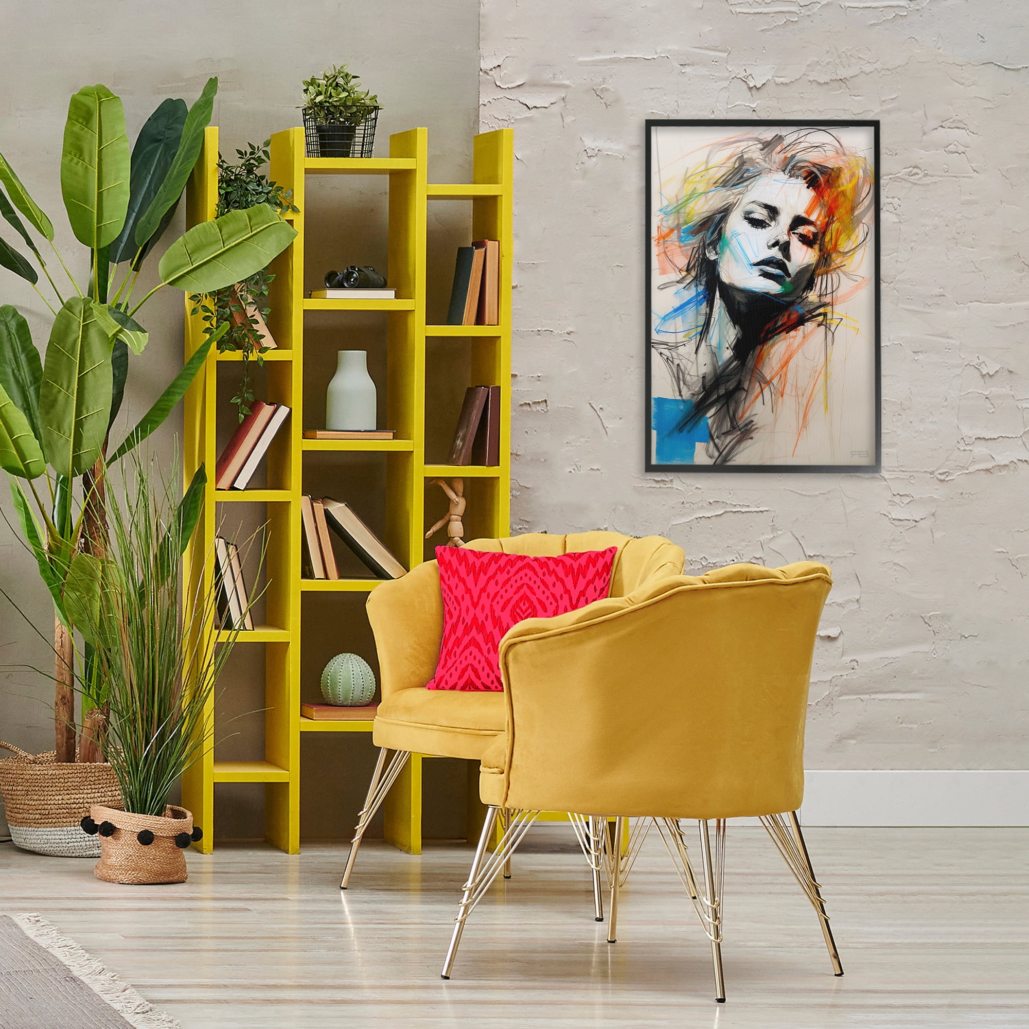 Stupell Industries Chaotic Sketch Portrait Novelty Painting Black Framed Art Print Wall Art, 20 x 30