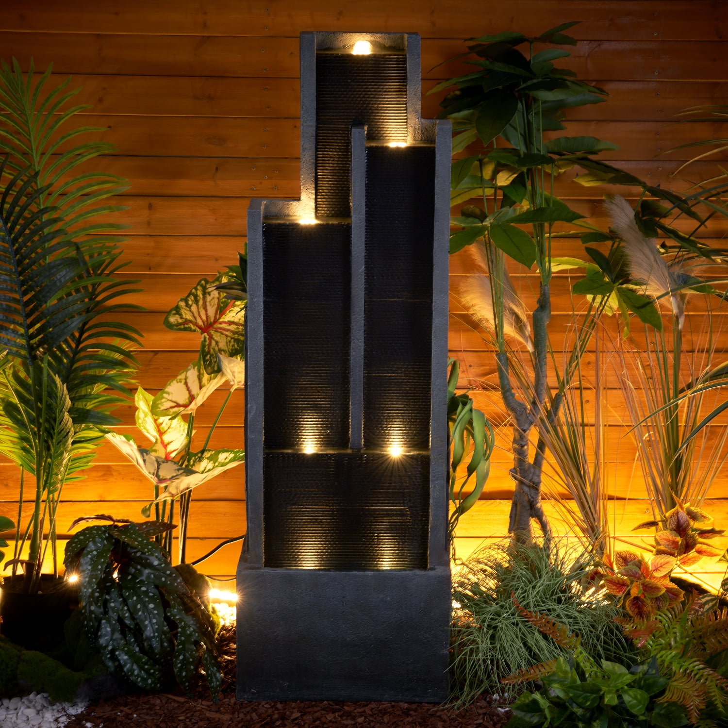 4-Tier Water Fountain with LED Lights  - 50.7" H Waterfall Fountain Indoor Outdoor Water Feature for Home, Patio, Garden