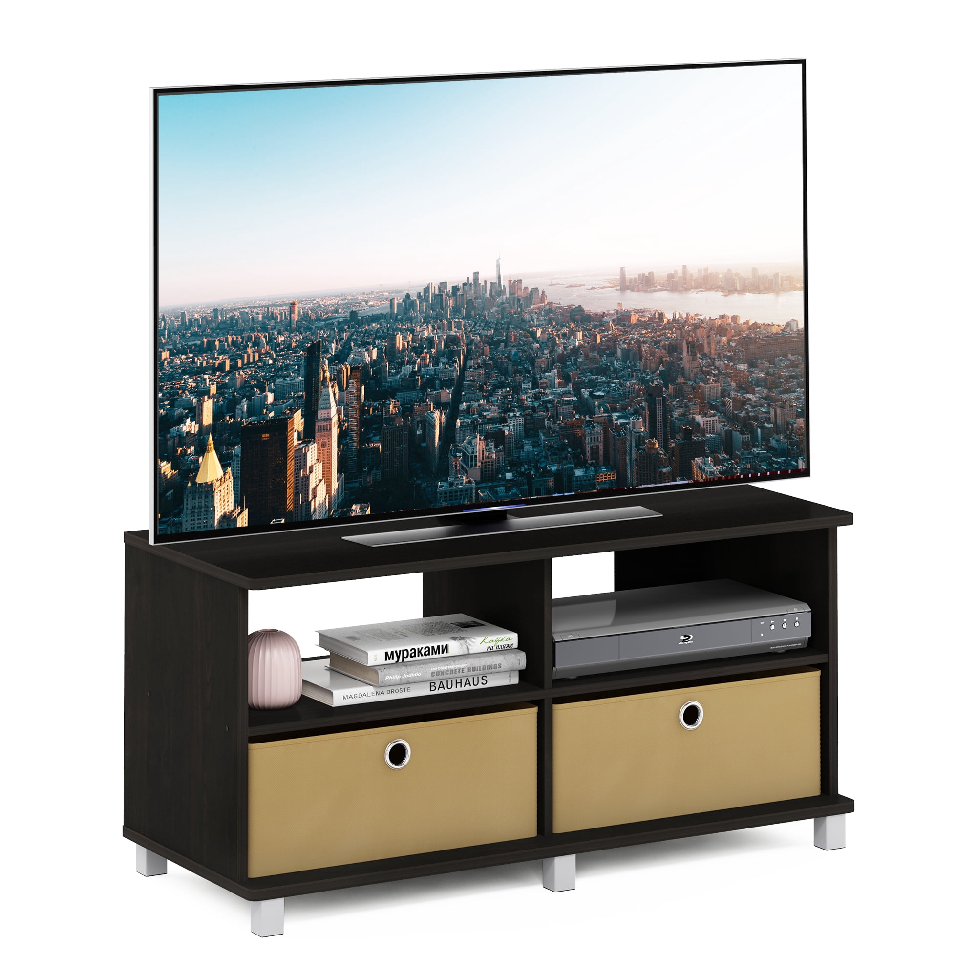 Furinno Andrey Entertainment Center with Bin Drawers, Dark Espresso/Brown