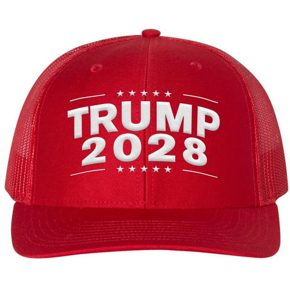 Trump 2028 Embroidered Trucker Hat, MAGA Hat, Make America Great Again, Patriotic USA Adjustable Mesh Back Hat for Men and Women